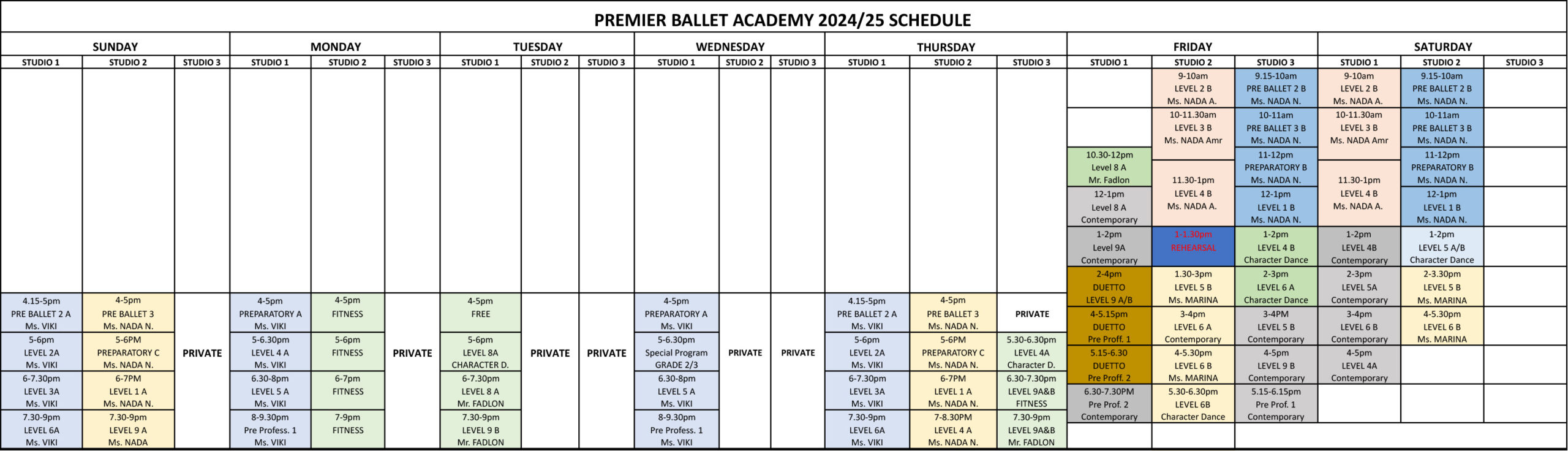 Maadi ballet class schedule at Premier Ballet Academy Cairo